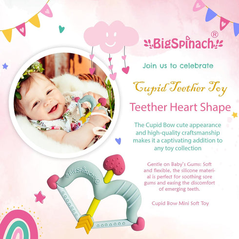 BIGSPINACH Teethers Heart Shape Silicone Baby Teether Toy Easy for Little Hands to Hold,Cupid Bow and Arrow Soft