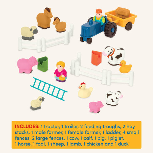 Battat Farm Animal Play Set - 25 Toy Farm Animals, Fences, Farmers, Tractor, Trailer & More for Toddlers