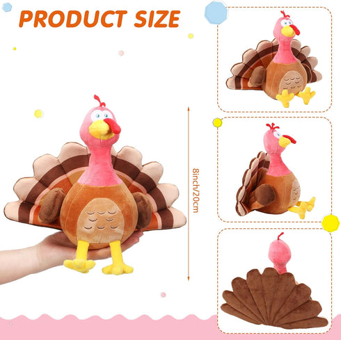 4 Pieces Plush Turkey Stuffed Animals, 8 Inch Soft Thanksgiving Bird Plush Toys, Fall Harvest Decorations (Pink)