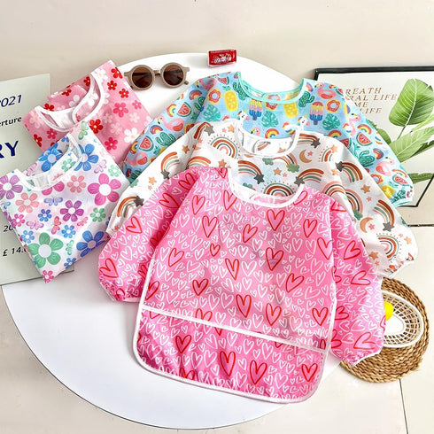 5 Pack 6-36 PandaEar Baby Long Sleeve Bibs| Waterproof Full Sleeve Bib for Baby Infant Toddler Months