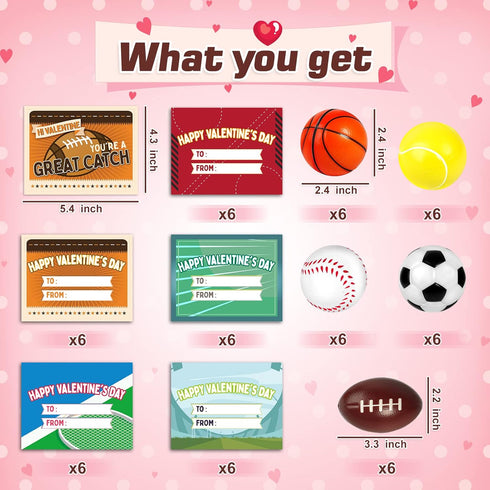 30Pcs OCHIDO Valentine's Greeting Cards With Sports Squeeze Balls Kits,Kids Valentine Cards Exchange,School Valentines