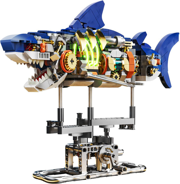 INSOON Mechanical Shark Building Set with LED Light, 687 PCS Movable Ocean