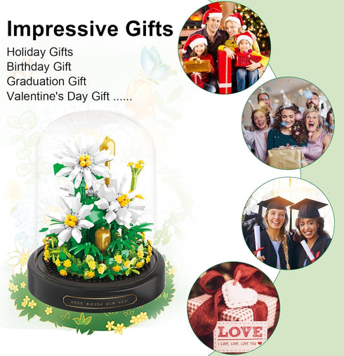 Flower Bouquets Building Toys, 490 PCS Little Daisy Micro Building Blocks Kit with Dust Cover for Home Decor