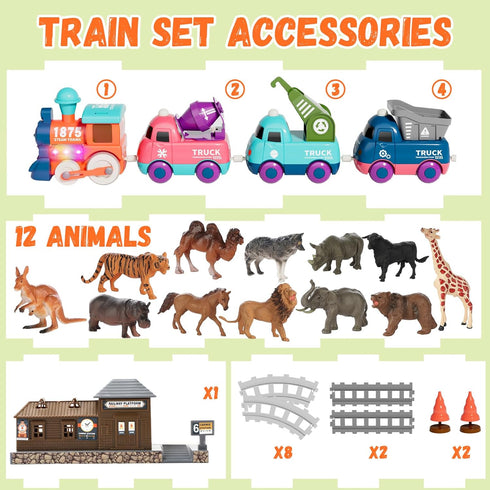 Set Playset 3-5, 3 4 5 Train for Toddlers, Electric Train Toys with Light, Music and Animals, Toddler Magnetic Train