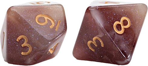 Gate Keeper Games and Dice: Aether Dice - Latte Dice 7pc RPG Set, Brown & Cream Swirled with Holographic Glitter