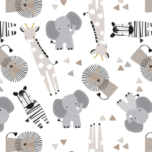 100% Lambs & Ivy Jungle Safari Cotton White/Gray Elephant/Lion Fitted Crib Sheet