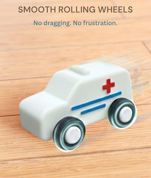 3+ 5 Pack Set Silicone Toy Cars for Kids Ages Soft, Safe Non-Toxic Silicone Cars with Smooth Rolling Wheels, Quiet