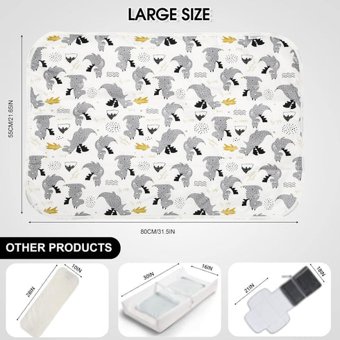 Baby Diaper Changing Pad, 21 5/8" x 31.5" Waterproof Liners, Reusable Soft Portable Changing Mat (Grey Dinosaur, 1PCS)