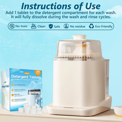 200Pcs Momcozy,Deep Detergent Washing Tablets for Cleaning Baby Brezza Bottle Washer,Compatible with All Brands Baby