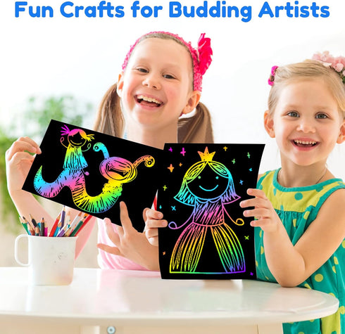 ZMLM Scratch Art for Kids, 60 Rainbow Scratch Paper Art Supplies Kits for Birthday Gift and Crafts