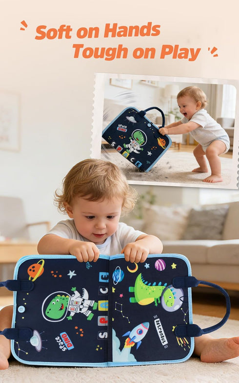 1-3 23 GONINO Toddler Busy Board Montessori Toys for Year Old, Dinosaur Space Busy Book with Activities for Learning