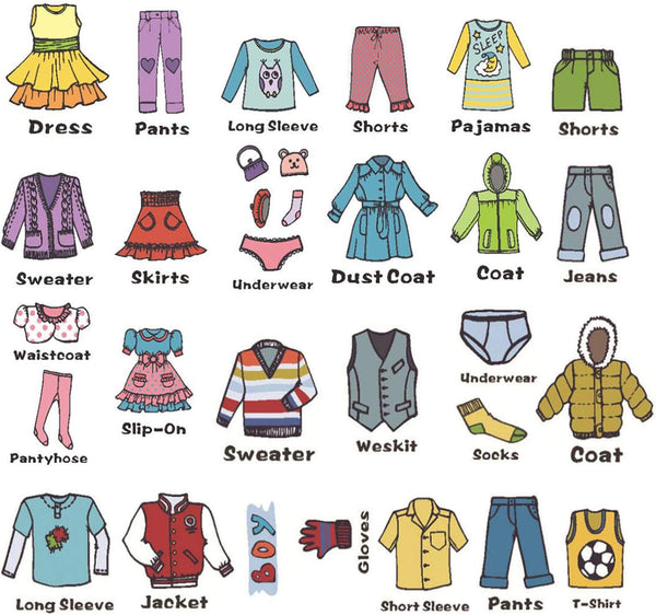 Maydahui 2 Sheets (31 Count) Removable Clothing Decals, 11 Inch Boys Girls Clothing Sort Wall Sticker for Wardrobe