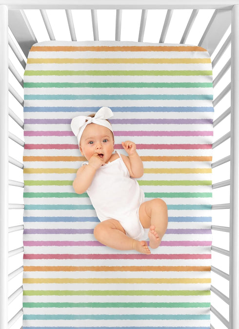 Sweet Jojo Designs Pastel Rainbow Striped Girl Baby Fitted Crib Sheet Infant Newborn Nursery Toddler Bed Room Standard