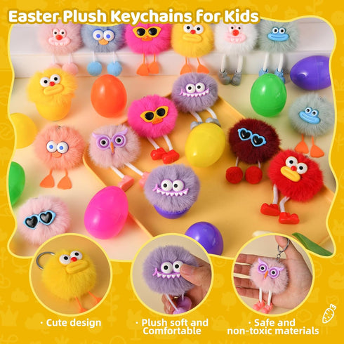 EFLSJIO 24 Pack Prefilled Easter Eggs with Kids Keychains Plush Toy Cute Keychains for Kid Boys Girls for Easter Egg