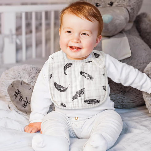 Zainpe 6Pcs Snap Muslin Cotton Baby Bibs, Adjustable Burp Cloths for Toddlers, Soft Drool Bibs