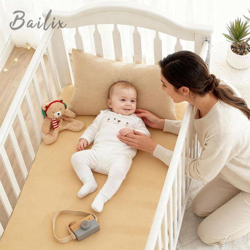 2PCS 52"x28" 100% Bailix Heavyweight Muslin Baby Crib Sheets - Neutral Fitted Crib Sheets for Boys Girls, Breathable