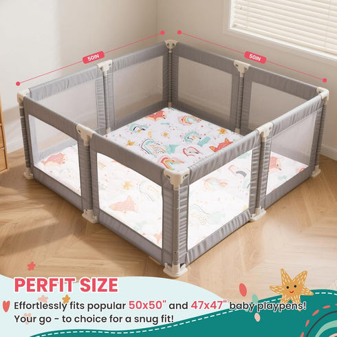 Floor,50x50 Inch Baby Play Mat for Soft Padding Crawling Mat for Playpen, Foldable and Machine Washable, Thick
