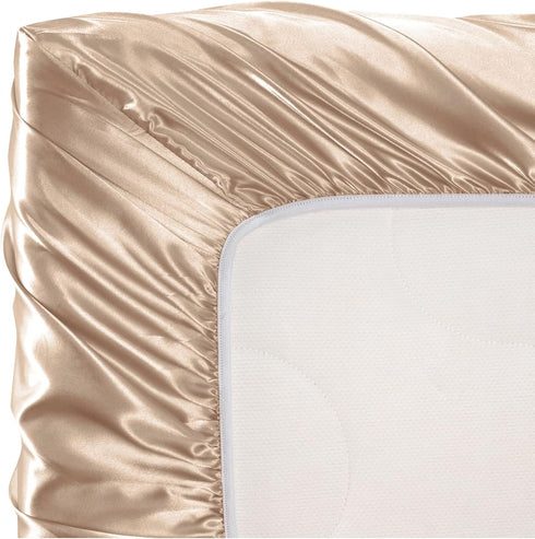 SiinvdaBZX Satin Crib Sheets for Baby Hair - Silky Soft Beige Fitted Sheets for Standard Crib and Toddler Mattress, 28