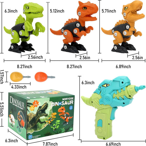 NORYOSE 3, 4, 5, 6, 7, 8 Dinosaur Toys for Year Old Boys, Kids Take Apart Toys with Electric Drill STEM Construction