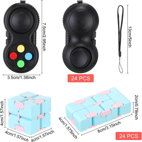 24 Junkin Pcs Bulk Fidget Pad Controller and Cube Toys Party Favors Mini Blocks Game Controller for Anxiety Stress