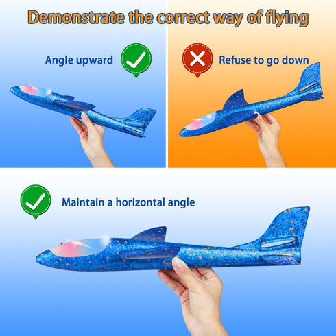 2 Pack LED Light Airplane, 17.5" Large Throwing Glider Plane - Flying Toy for Kids, Gifts for 3-9 Years Old, Outdoor