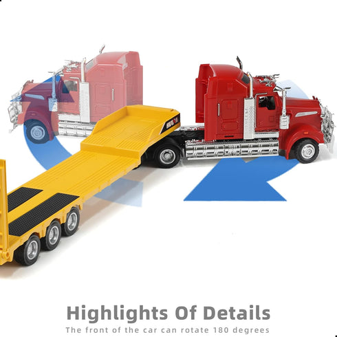 1/50 W900 Scale Semi Truck with Flatbed Trailer Toy for Boys, Metal Large for Kenworth Transport Tractor Truck