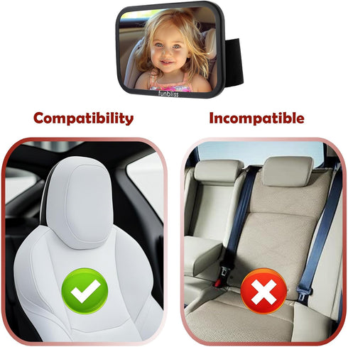 360 Funbliss Baby Car Mirror for Fixed Headrest, Compatible with Tesla Car Mirror for Baby and Other Models, Rotation