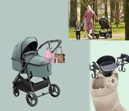 DEIHAALEN 4 Pack Double Stroller Hooks, Car Seat Hook, Adjustable Hook, Stroller Hanger Hook, Stroller Organizer Hook