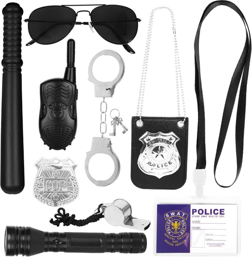 3 Otters 9PCS Police Pretend Play Toy Set: Police Accessories for Kids, Badge, Handcuffs, Walkie
