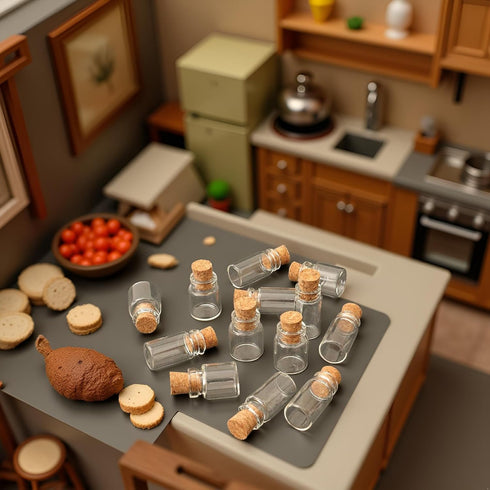 Fansoftiks 10Pcs 1/12 Dollhouse Glass Jars Miniature: Scale Glass Bottles Food Container for Kitchen Restaurant - Mini