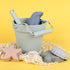 Set 4 BLUE GINKGO Silicone Beach Toys - Modern Baby | Travel Friendly Bucket, Shovel, Sand Molds, Bag for Toddlers