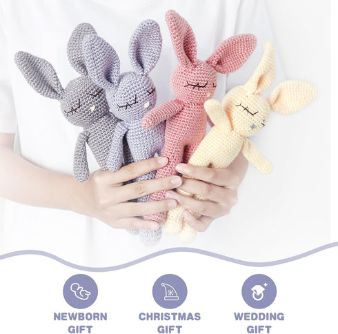 Moni's Choice Handmade Stuffed Plush Baby Crochet Bunny Rabbit, Grey Lovey Sleep Toy for Newborns