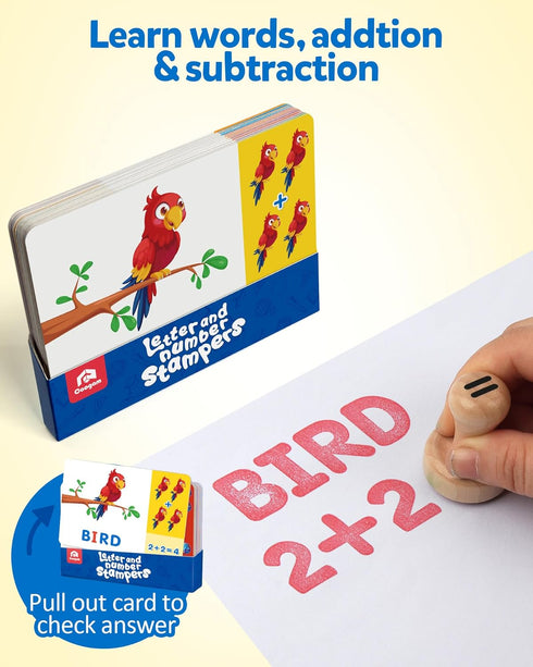 3 4 5 Coogam Wooden Alphabet Number Stamp Flashcard, ABC Spelling Letter Stampers and Mathematics Learning Number