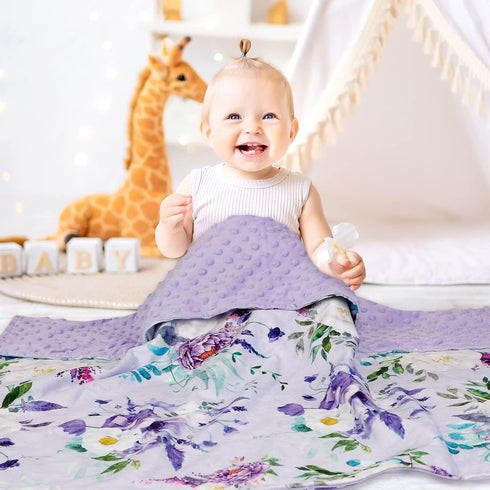 Baby Blankets for Girls Boys - Soft Plush Minky Blanket 30"x40" with Double Layer Dotted Backing for Toddler Newborn