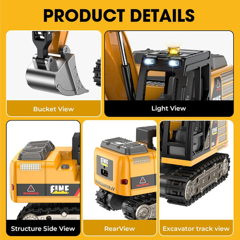 DAOGU Excavator,1:64 Programming 3 4 5 6 7 8-12 Remote Control mini RC Alloy Construction Vehicle Toys, STEM Tools