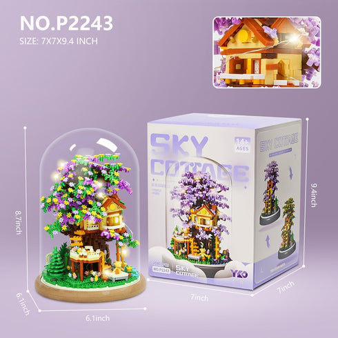 Sets Set DIY Flower Building Toy Miniature Cherry Blossom Tree House Building Kit, Purple & Yellow Sakura Flowers