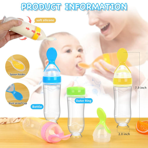 4 Pack 3 oz Baby Food Feeder Silicone Baby Food Dispensing Spoon-WAJIAYON, Squeeze Feeding Spoons with Suction Cup