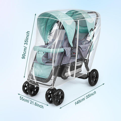 Double Stroller Rain Cover, Waterproof Weather Shield for Tandem Double Stroller, Twins Stroller Cover