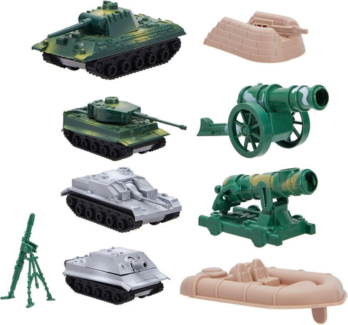 Juvale 100-Piece Army Men Toy Soldiers Playset - Small Plastic Action Figures, Military Battlefield Accessories & Tanks