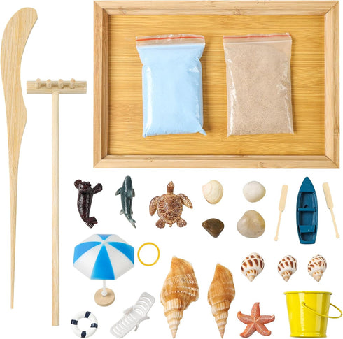 Set Zen Garden Kit for Desk - Premium Beautiful Japanese Mini Beach Zen Sand Garden Box Decor for Home, Office