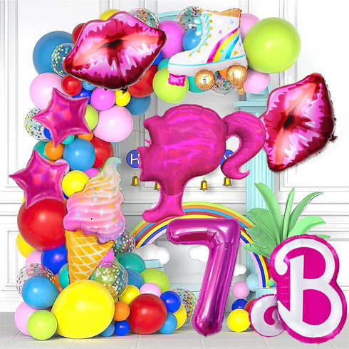 9pcs Pink Foil Balloons for Pink Princess Doll Theme Party, Hot Pink Girls Head Balloons, Baby Shower Decorations (7)