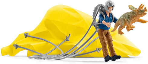 Schleich Dinosaurs Parachute Rescue Playset with Baby Triceratops Toy, 7 Pieces, Dinosaur Toy for Boys and Girls, Ages