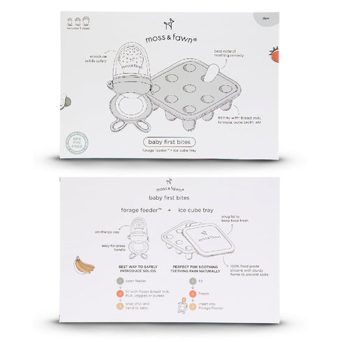 Frozen Moss and Fawn Baby's First Bites Bundle - Silicone Breast Milk Popsicle Kit with Forage Feeder & Teething