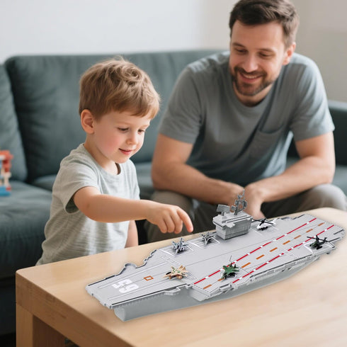18.5 Inch 6 OTONOPI Aircraft Carrier Battleship Army Toys with Warships Fighter Jets Warplanes Helicopter, Military