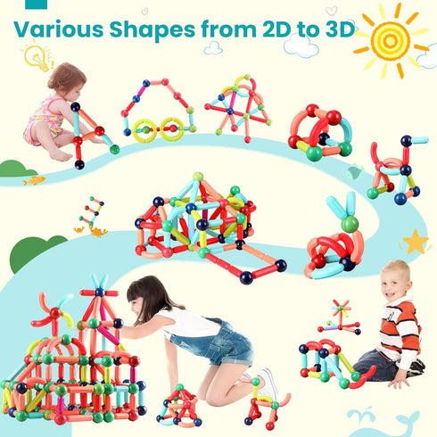 BAKAM Magnetic Building Blocks for Kids Ages 4-8, STEM Toys with Large Magnetic Sticks and Balls Game Set (42PCS)