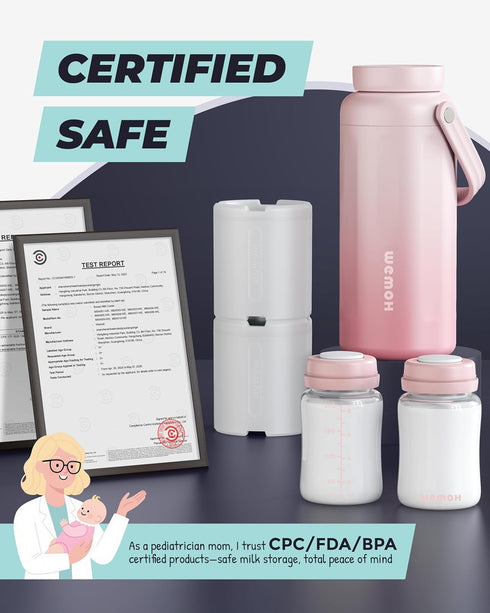 12H+ Ice-Cold/24H 18oz (2x9oz) Breast Milk Cooler Bottle - Safe Storage, Compatible with Spectra Pumps, TSA Approved