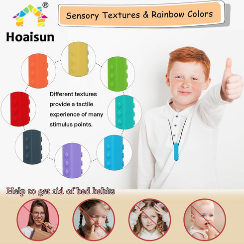 Chew Necklaces for Sensory Kids, 8 Pack Silicone Teething Necklace for Boys and Girls with Autism, ADHD, Reduce Chewing