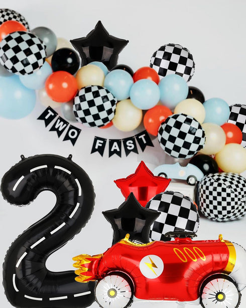 Race Car Birthday Balloons - 40 Inch Racetrack Number Balloon for Two Fast Birthday Party Decor Supplies
