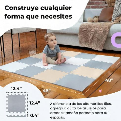 50x50 6-12 MioTetto Baby Play Mat, Soft Foam Floor Tiles for Kids. Adjustable Interlocking Foam Tiles, Fits