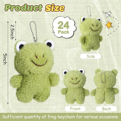 HyDren 24 Pcs Back to School Gifts, Frog Keychains 4.7 Inch Plush Stuffed Animal Key Chain for Classroom Prizes